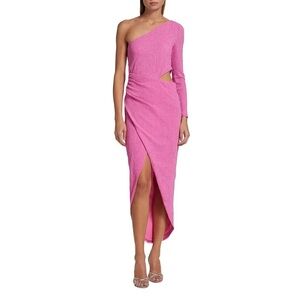 Saylor Laila Crinkle Pleat Midi Dress in Pink Orchid